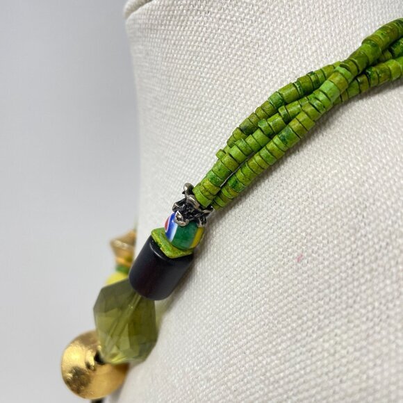 Beaded‎ Silver Pendant Necklace Green Gold Murano Glass Beaded - Picture 13 of 15